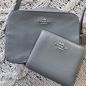 Coach Pebble Leather Crossbody Bag and Wallet in Gray
